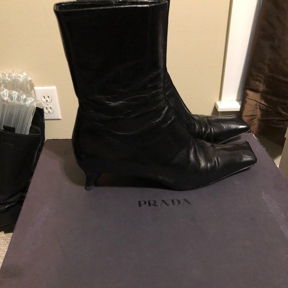 Prada Shiny Black Leather Boots